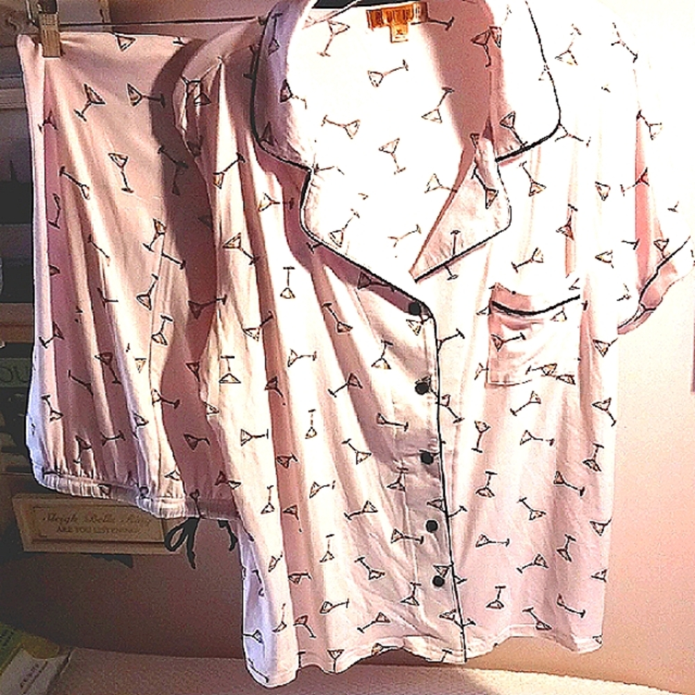 Haute Dreamz ⚜️ Womens Pajama Top & Pants Set Martini Glass Print XL 🍸⚜️🍸⚜️🍸